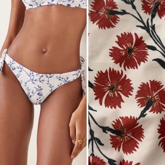 NWT Agua by AGUA BENDITA Cidron Tie Sides Bikini Bottoms XL Cream/Red - Picture 1 of 8